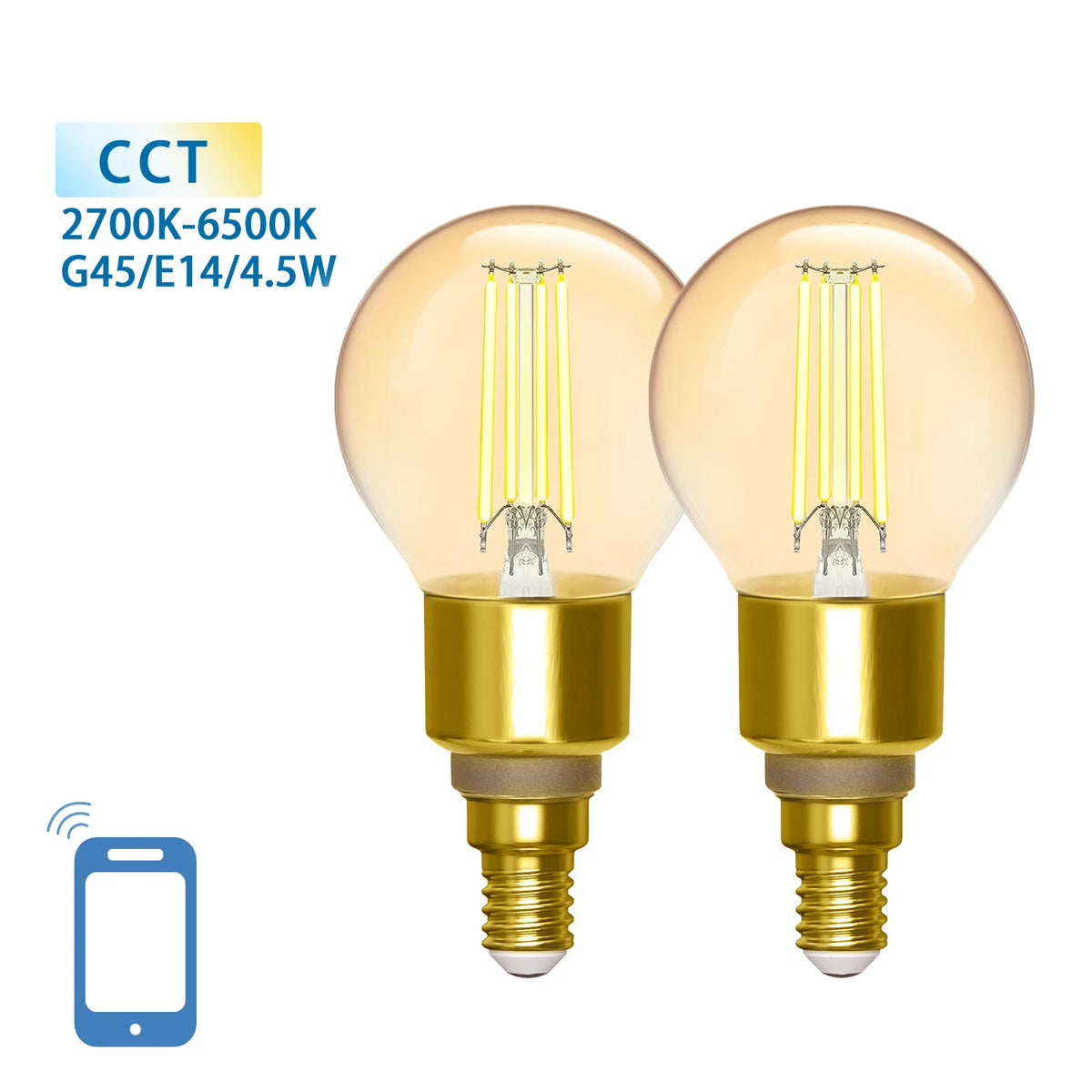 Aigostar smarte LED-Filamentlampen E14 G45 – 2er-Set, WLAN, 2700–6500 K – Produktansicht 2
