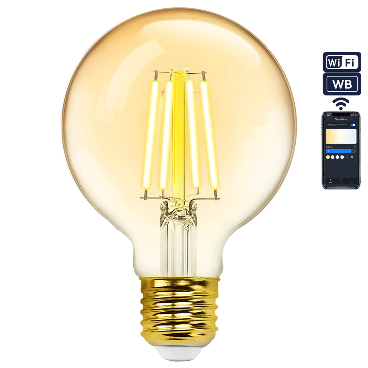 Aigostar smarte LED-Filamentlampe E27 G80 – Bernstein, WLAN, 6 W CCT – Hauptbild