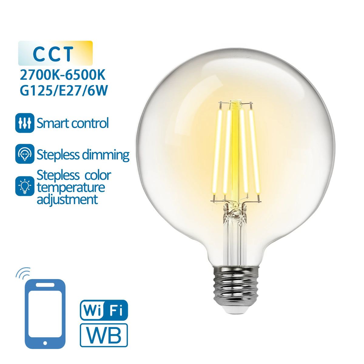 Aigostar smarte LED-Filamentlampe E27 G125 – klar, WLAN, 6 W CCT – Produktansicht 2