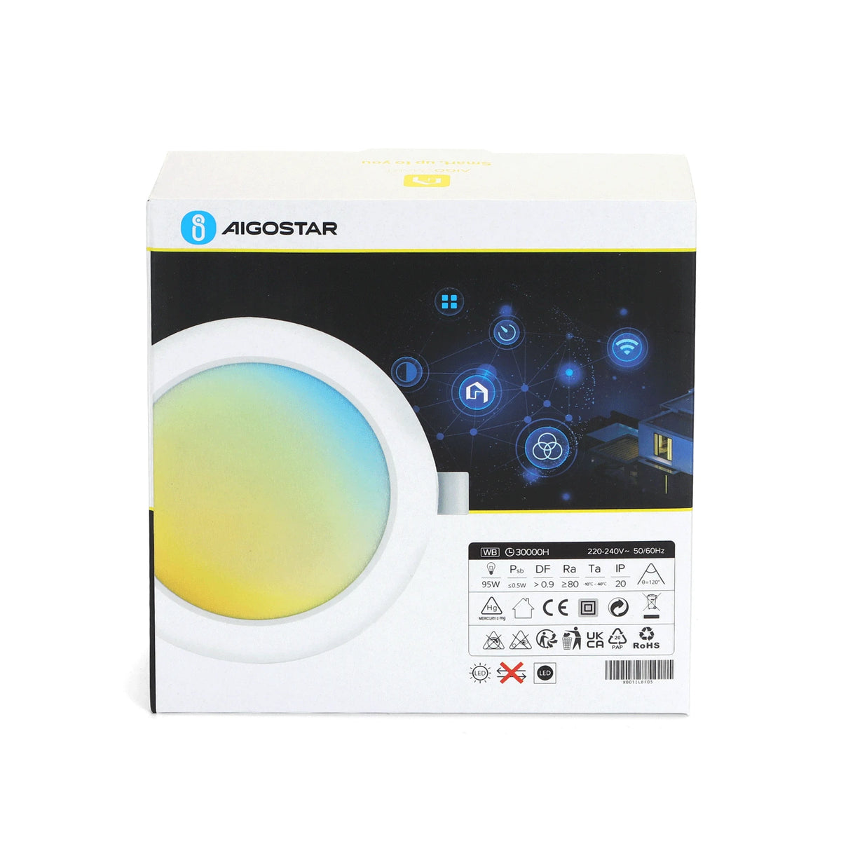 Aigostar smarte LED-Einbauleuchten – 2er-Set, 15 W, WLAN, 3000–6500 K – Verpackung