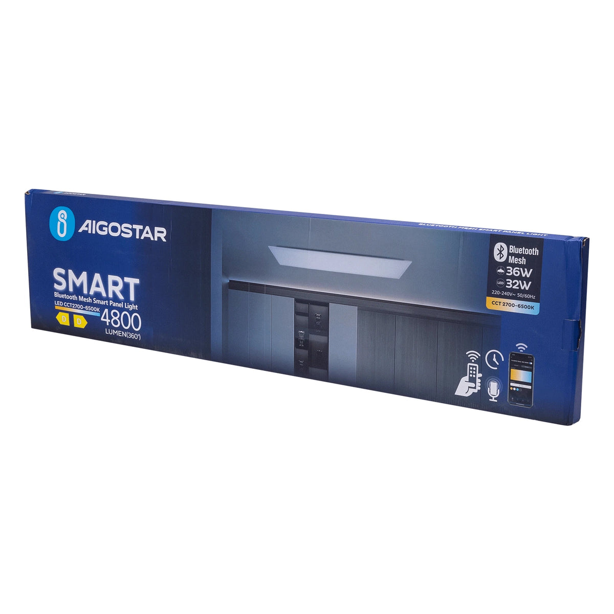 Aigostar Smart LED-Panel 1195 × 295 mm – 36 W, CCT, Bluetooth Mesh – Verpackung