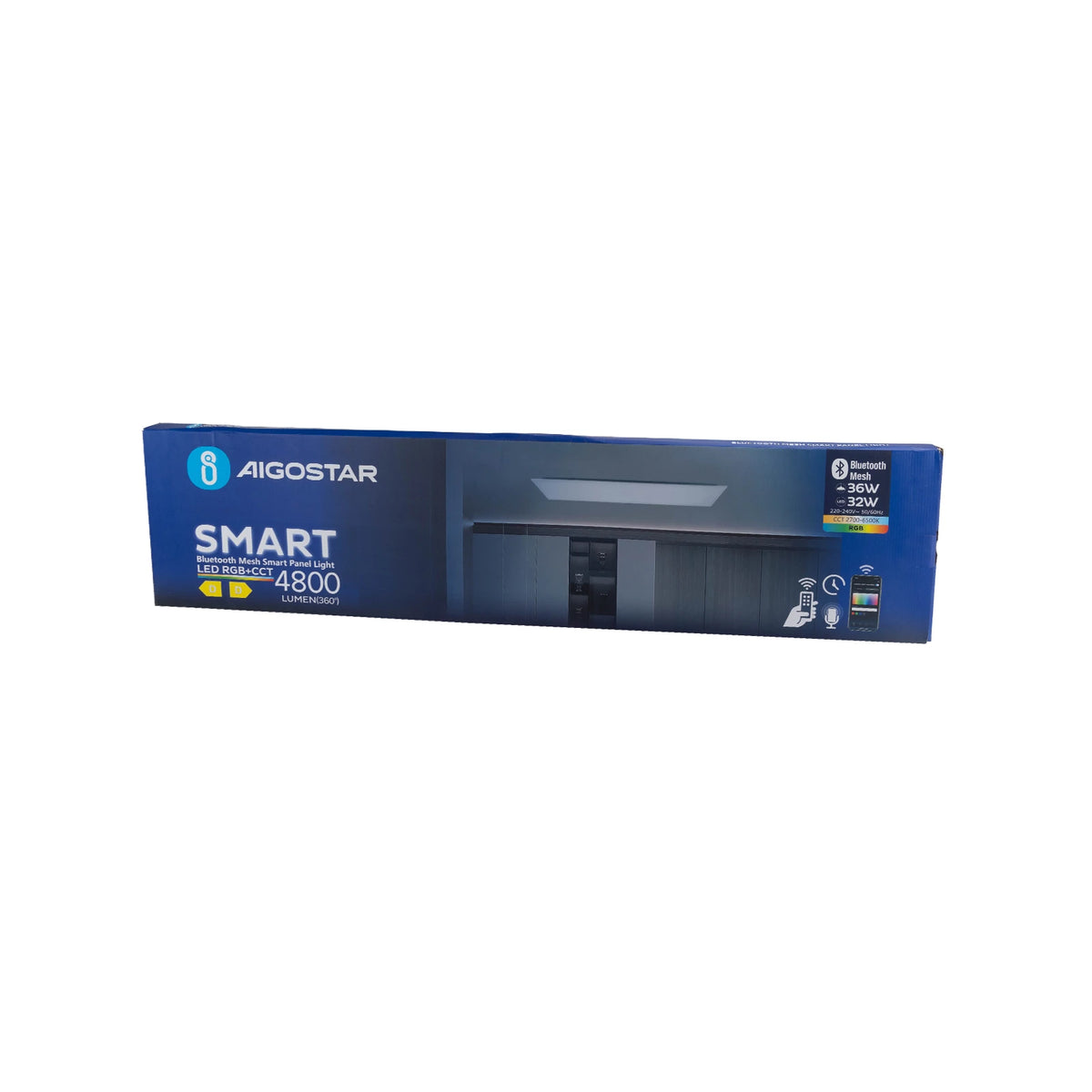 Aigostar Smart LED-Panel 1195 × 295 mm – 36 W, RGB+CCT, Bluetooth Mesh – Verpackung