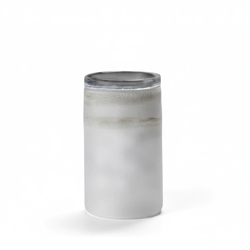 Gefrostete Blumenvase Windlicht aus Glas weiß groß mundgeblasen, Handwerkskunst