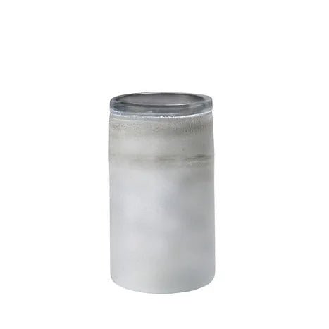 Gefrostete Blumenvase Windlicht aus Glas weiß groß mundgeblasen, Handwerkskunst