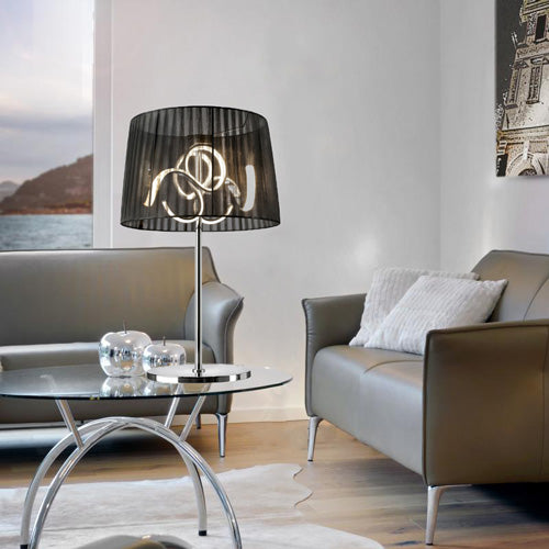 Design LED Tischlampe Organza mit edlen schwarzen Stoffschirm