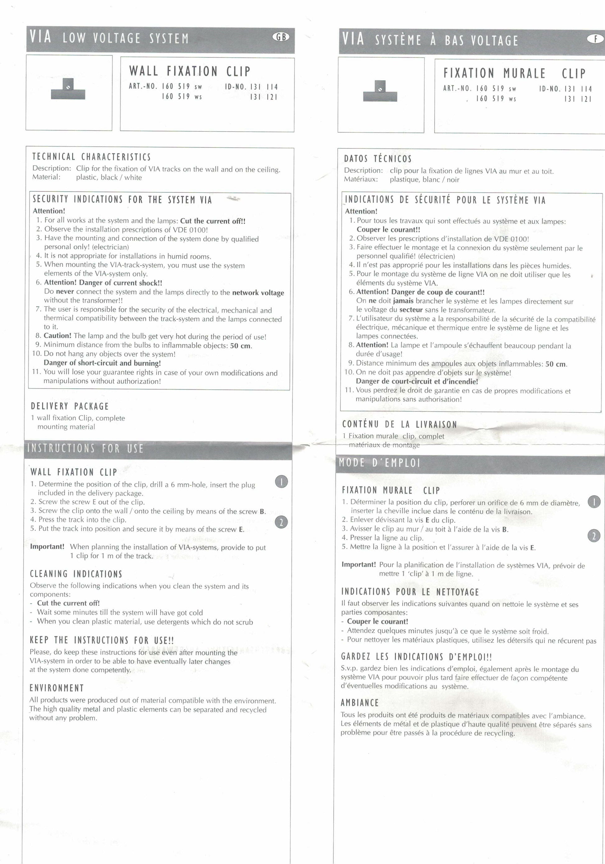 bruck lichtsysteme montageanweisung Deckenbefestigung Wandhalter Schiene  Schienensystem 12V VIA Bruck Clips 160 519 ws