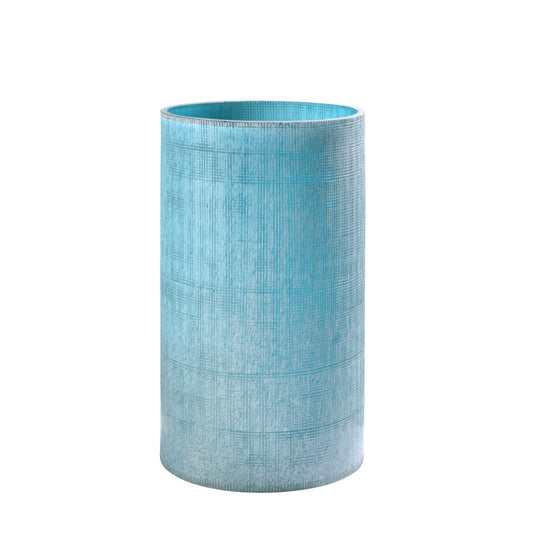 Blumenvase blau Vintage-Optik strukturiertes Glas mundgeblasen 14,5x25,5cm mundgeblasen, Handwerkskunst