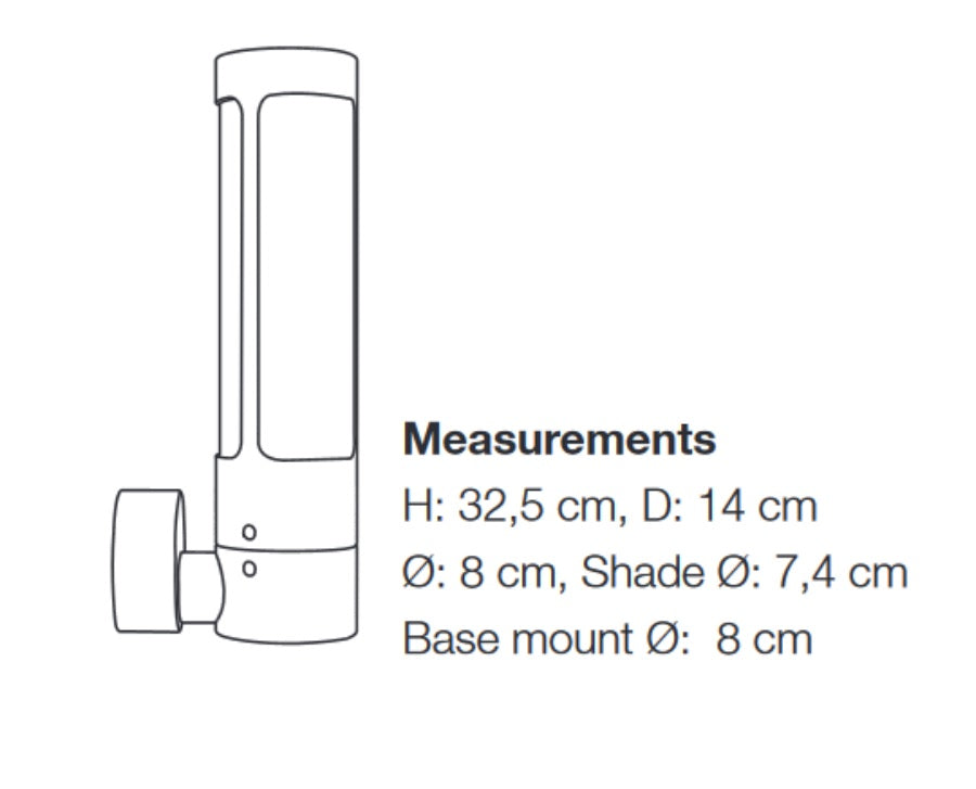 Maßzeichnung der Nordlux Helix Außenwandleuchte mit Höhe 32,5 cm und Durchmesser 8 cm