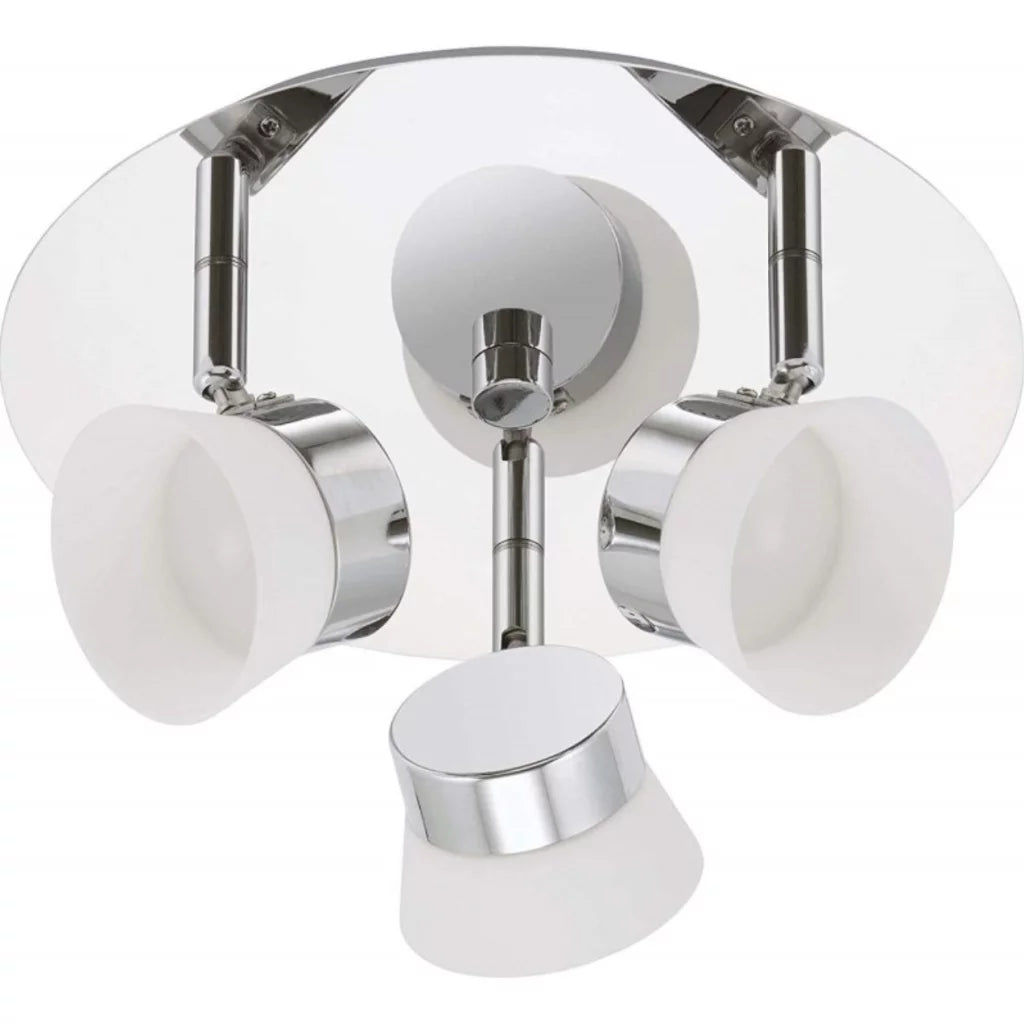 Deckenleuchte Bad LED mit 3 Strahlern IP44 warmweiß 25cm rund Chrom briloner 2209-038 feuchtraum deckenlampe schwenkbar glänzend