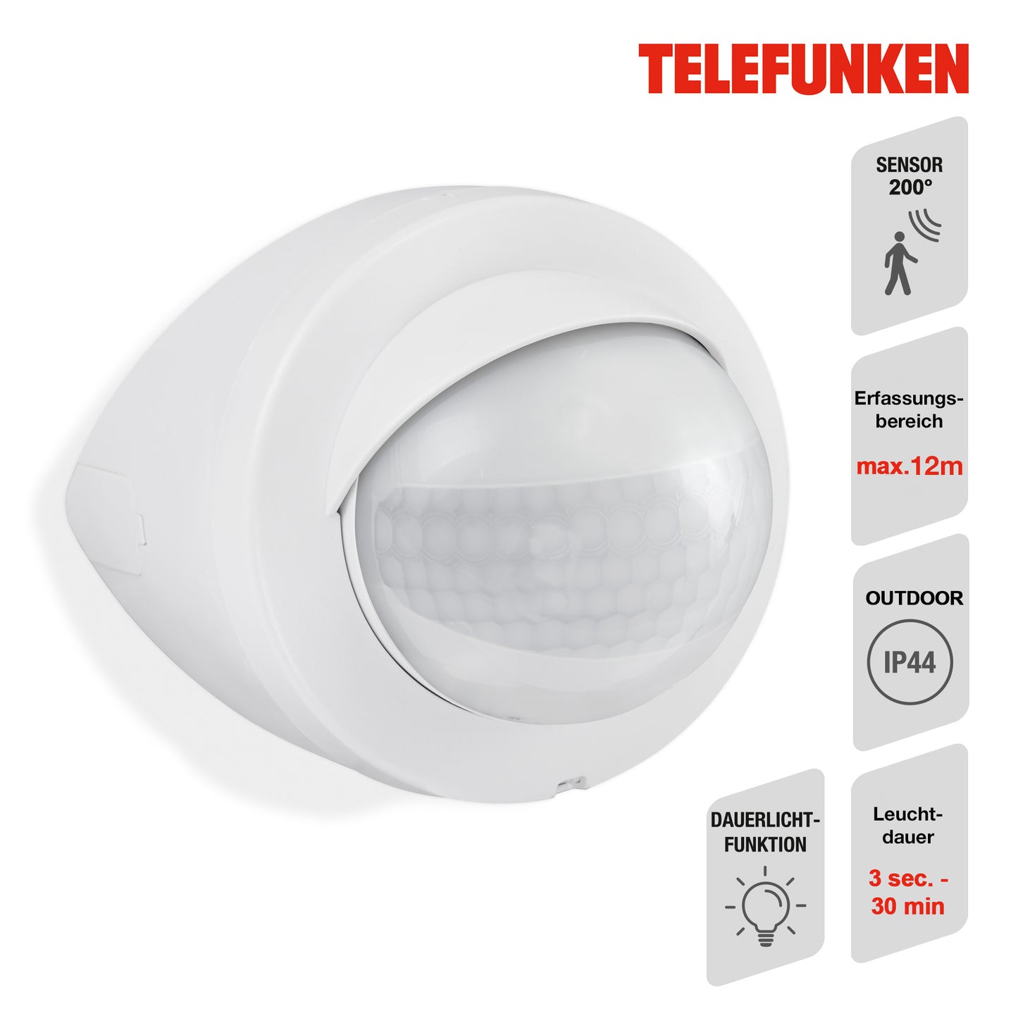 Bewegungsmelder für außen weiß Reichweite 12m 200° Eckmontage IP44 