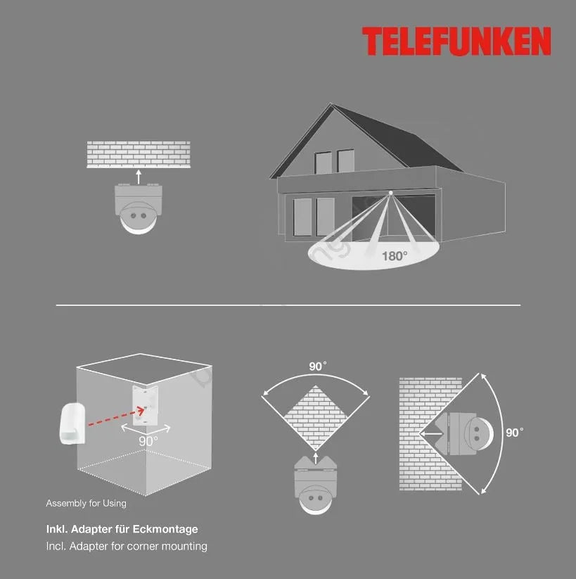 Bewegungsmelder auch für Eckmontage weiß Reichweite 12m 180° IP44 