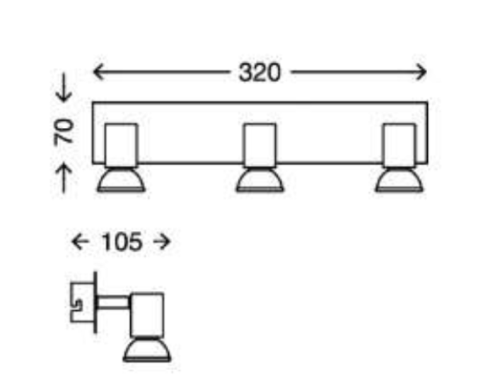 Spiegellampe Wandlampe Chrom 32cm 3x GU10 LED 4W IP23