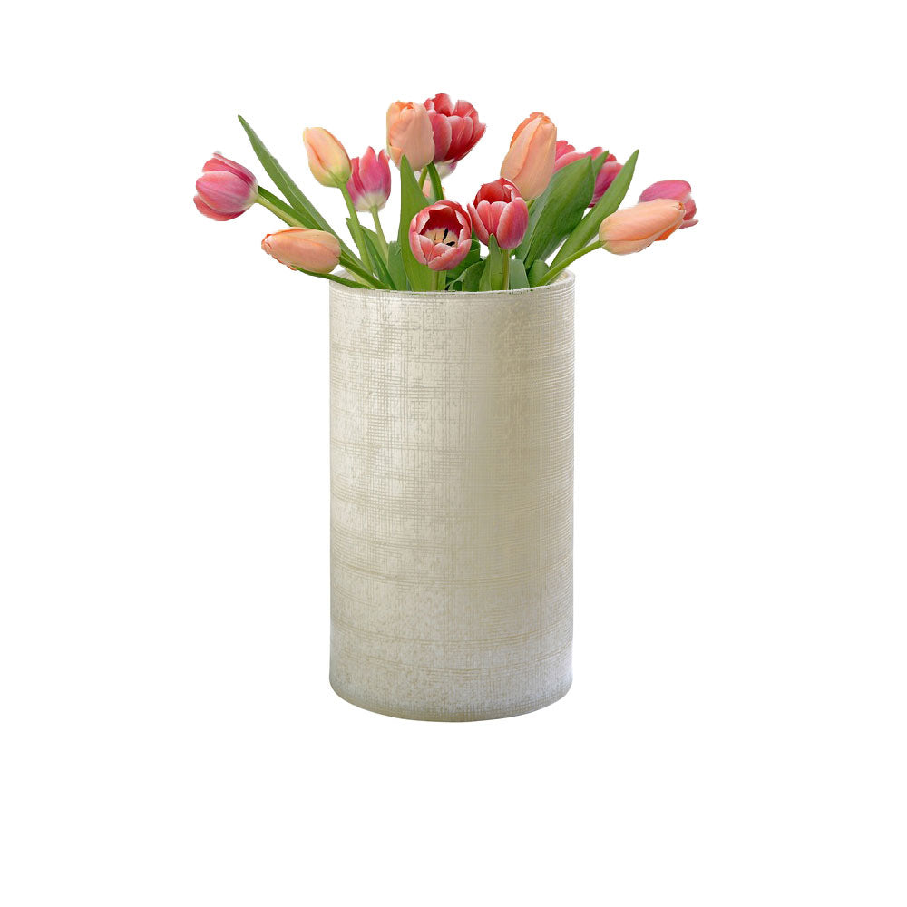 Blumenvase beige Vintage-Optik strukturiertes Glas mundgeblasen 14,5x25,5cm