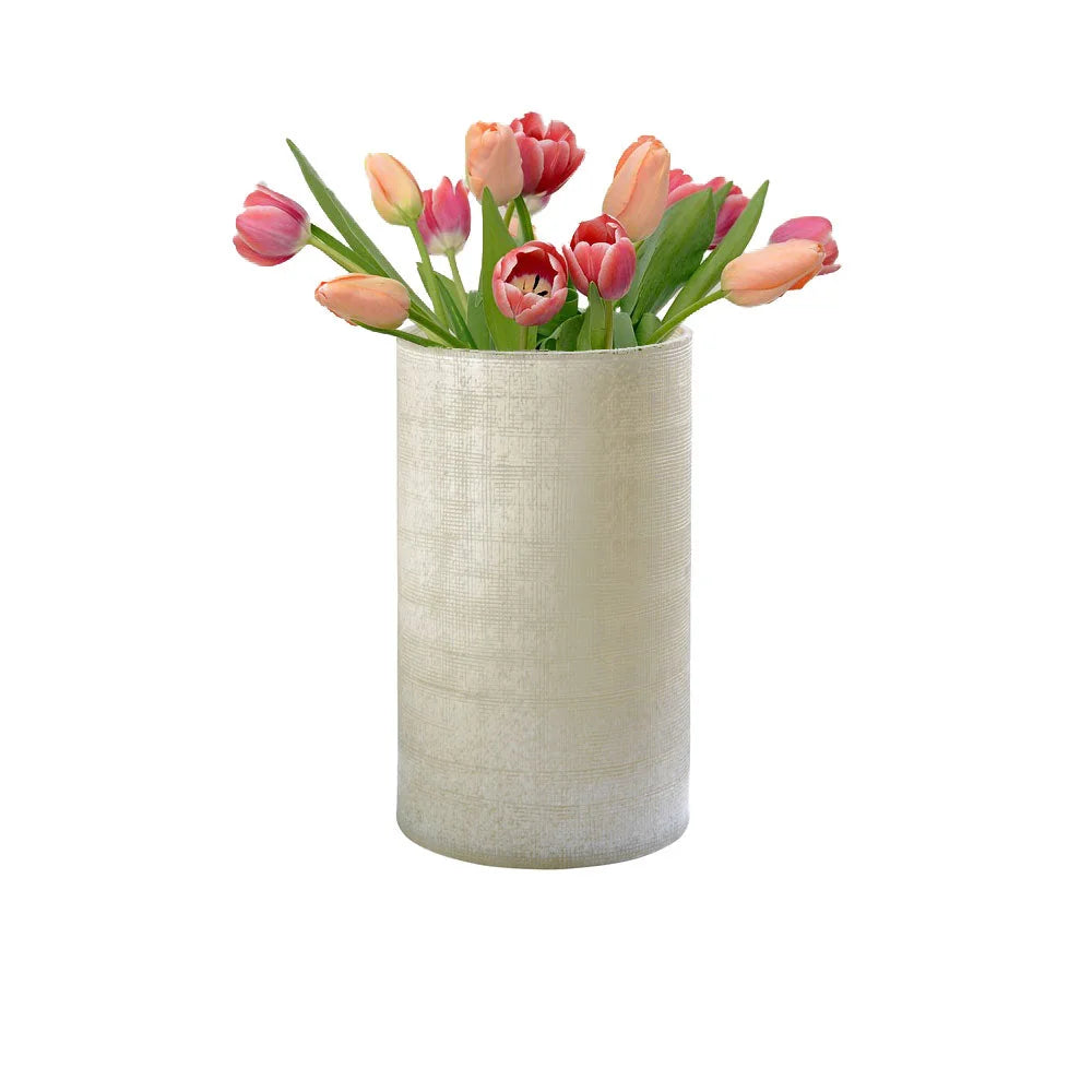 Blumenvase beige Vintage-Optik strukturiertes Glas mundgeblasen 14,5x25,5cm