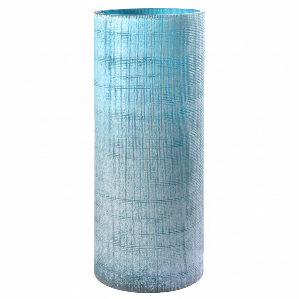 Hohe Blumenvase blau Vintage-Optik strukturiertes Glas mundgeblasen 35cm mundgeblasen, Handwerkskunst
