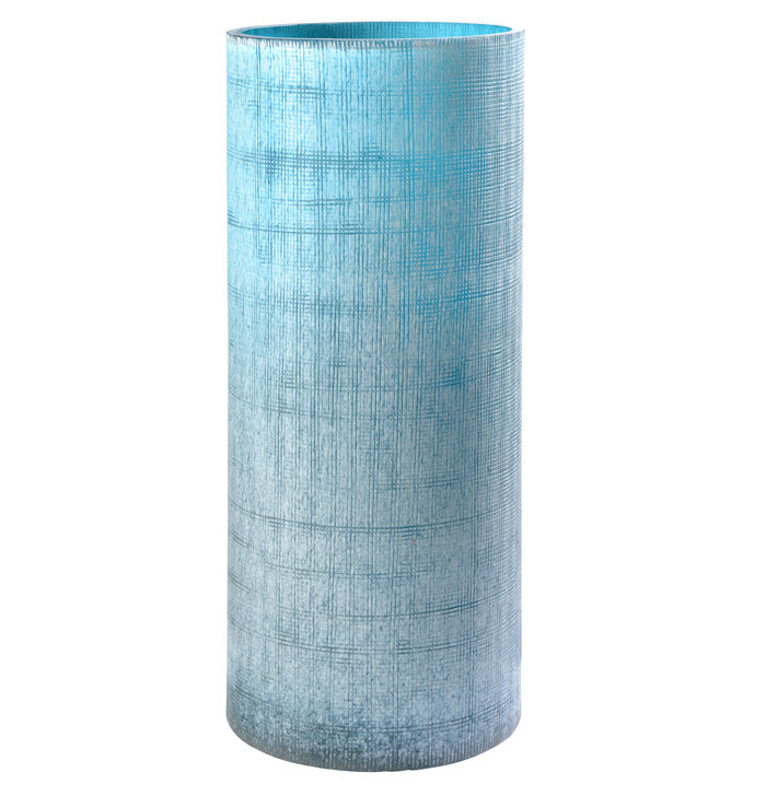 Hohe Blumenvase blau Vintage-Optik strukturiertes Glas mundgeblasen 35cm mundgeblasen, Handwerkskunst