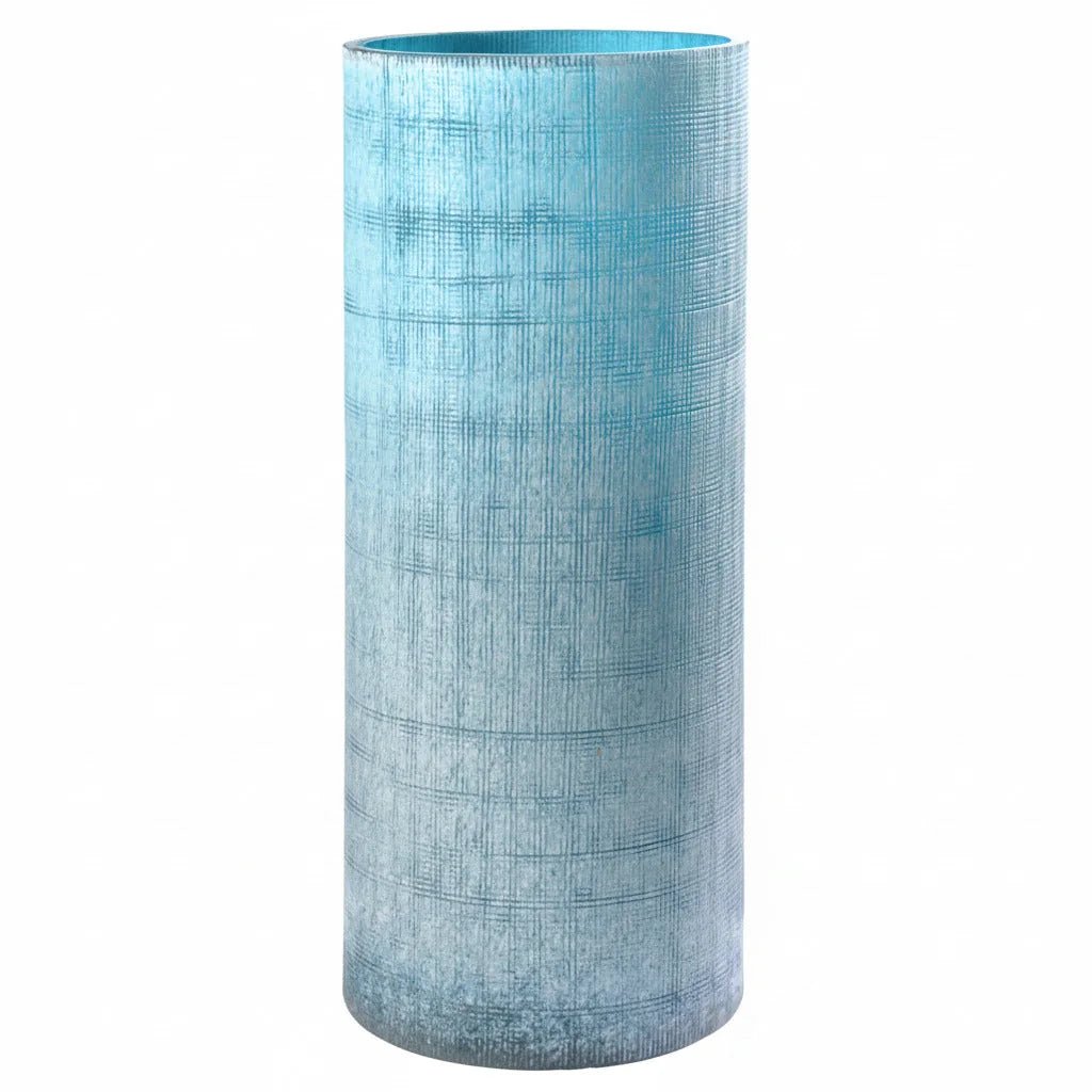 Hohe Blumenvase blau Vintage-Optik strukturiertes Glas mundgeblasen 35cm mundgeblasen, Handwerkskunst