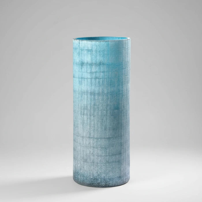 Hohe Blumenvase blau Vintage-Optik strukturiertes Glas mundgeblasen 35cm mundgeblasen, Handwerkskunst