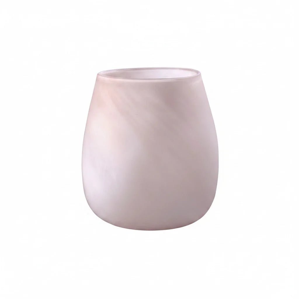 Bauchige Glasvase Blumenvase pastell rosa gefrostet mundgeblasen mundgeblasen, Handwerkskunst