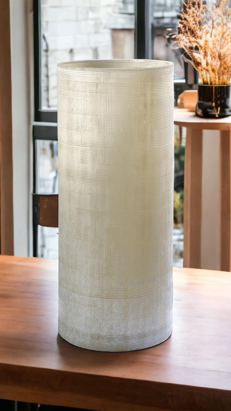 Hohe Blumenvase beige Vintage-Optik strukturiertes Glas mundgeblasen 35cm