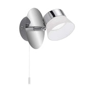 Wandlampe LED mit Schalter zum ziehen briloner 2209-018 spiegellampe mit zugschalter chrom mit matten weißen Lampenschirm aus Kunststoff