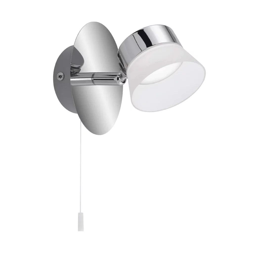 Wandlampe LED mit Schalter zum ziehen briloner 2209-018 spiegellampe mit zugschalter chrom mit matten weißen Lampenschirm aus Kunststoff