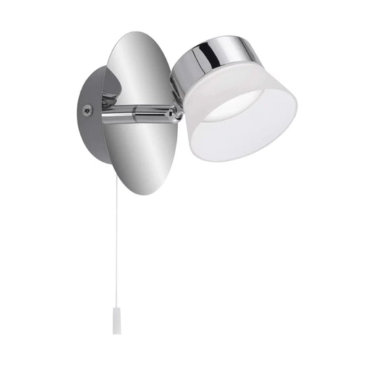 Wandlampe LED mit Schalter zum ziehen briloner 2209-018 spiegellampe mit zugschalter chrom mit matten weißen Lampenschirm aus Kunststoff
