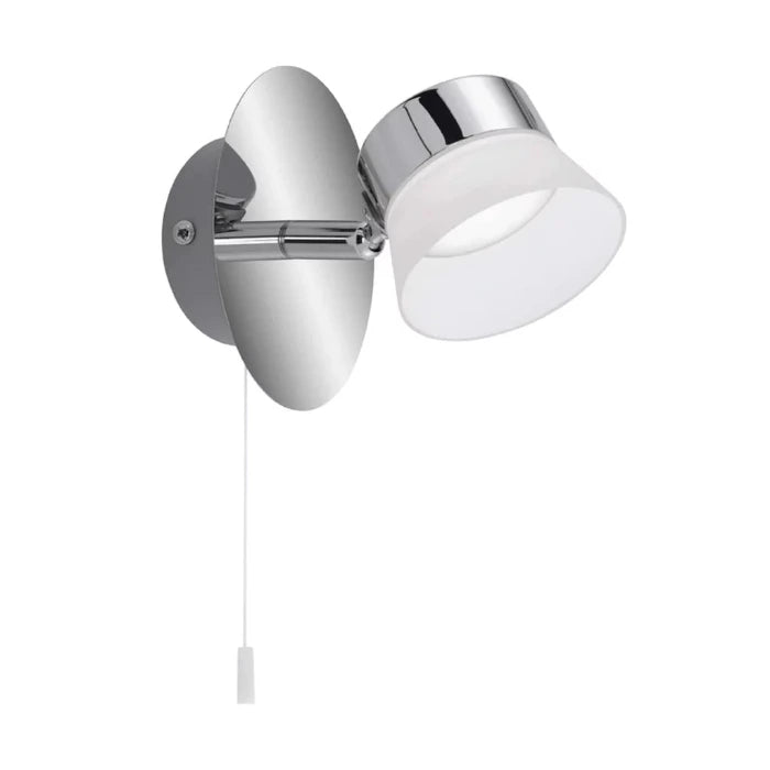 Wandlampe LED mit Schalter zum ziehen briloner 2209-018 spiegellampe mit zugschalter chrom mit matten weißen Lampenschirm aus Kunststoff