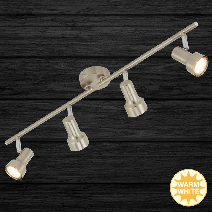 LED Spotbalken 4-flammig in Matt-Nickel mit vier schwenkbaren GU10 Spots und beweglichen Armen