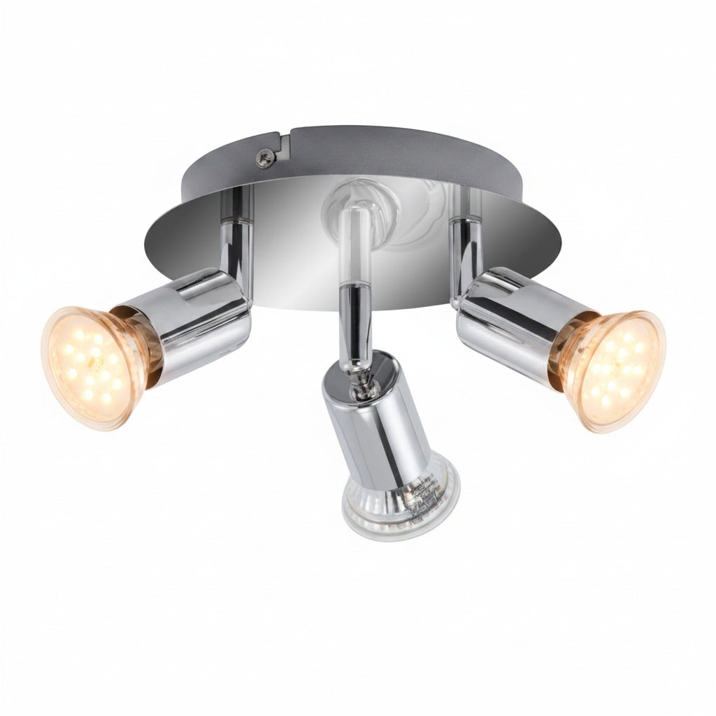 Runder Deckenstrahler 3-flammig Chrom inkl LED GU10 3W – Strahler / Spotbeleuchtung