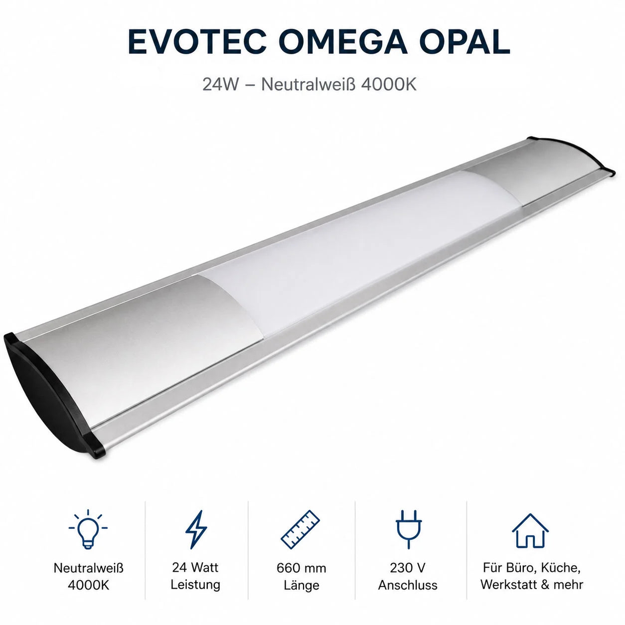 Büro Deckenleuchte 66cm neutralweiß Omega 24W mit Blende Office Deckenlampe Anbauleuchte Arbeitsleuchte