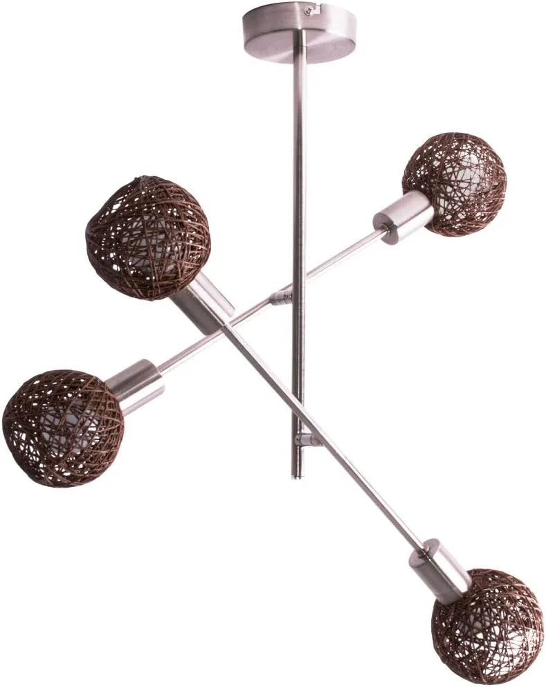 Deckenlampe 4flg mit Korbschirmen naturmaterial rattan  braun Arme drehbar 4x E14 Briloner 2815-042 deckenlampe stab birnen auswechselbar natur hygge rattan 
