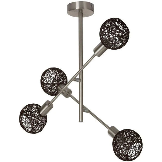 Deckenlampe 4flg mit Korbschirmen braun Arme drehbar 4x E14 Briloner 2815-042 deckenlampe stab birnen auswechselbar natur hygge rattan 