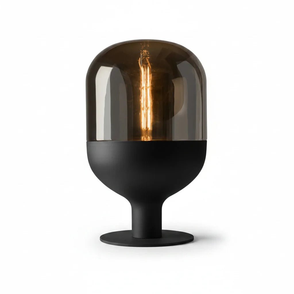 Große Tischlampe Dome schwarz Glas gold Vintage-Look Tischlampe