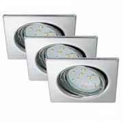 3er Set Einbauleuchten eckig Chrom GU10 inkl. 3W LED – Einbaustrahler IP23, schwenkbar, dimmbar, 68mm