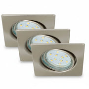 3er Set Einbauleuchten eckig nickel matt GU10 inkl. 3W LED – Einbaustrahler IP23, schwenkbar, dimmbar, 68mm