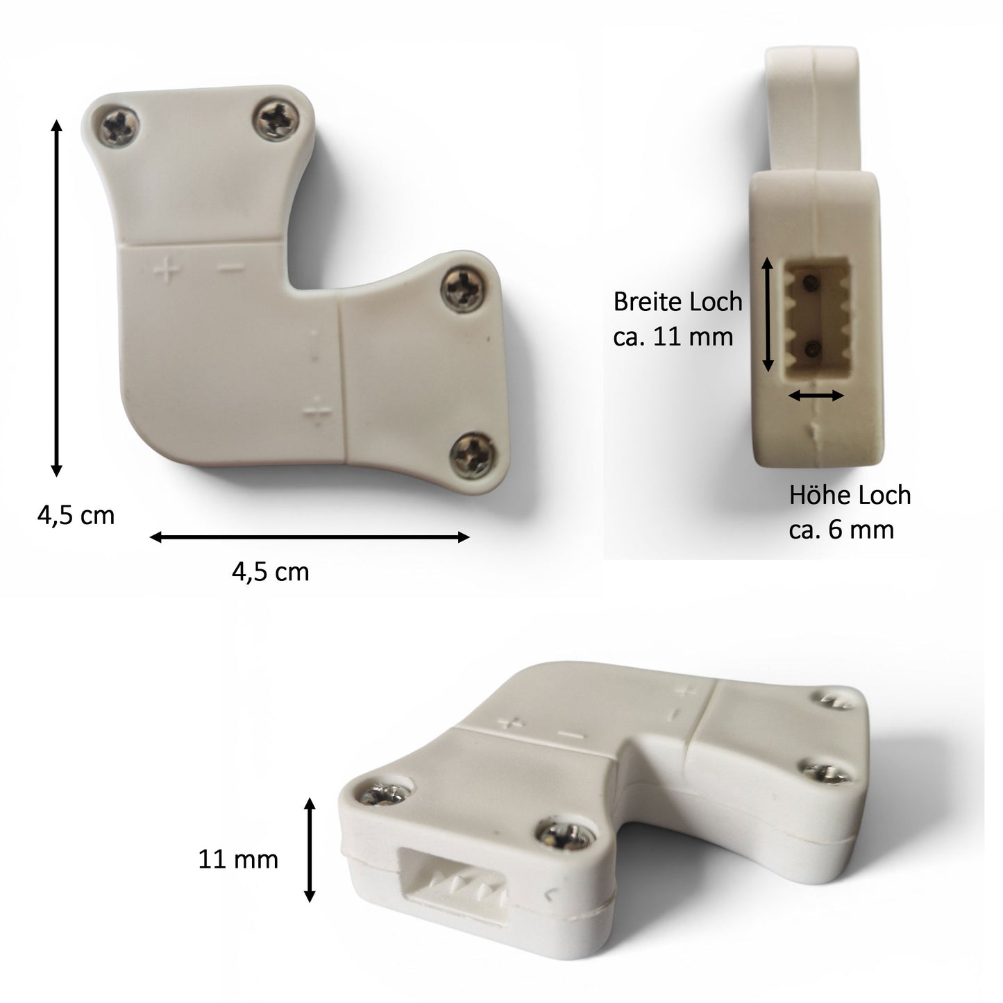 Eckverbinder für LED Streifen mit 10mm breite Connector 45 Grad LED Stripes 230V mit 2 Pinnen plus minus Pol Luma Brilliant 50846/00