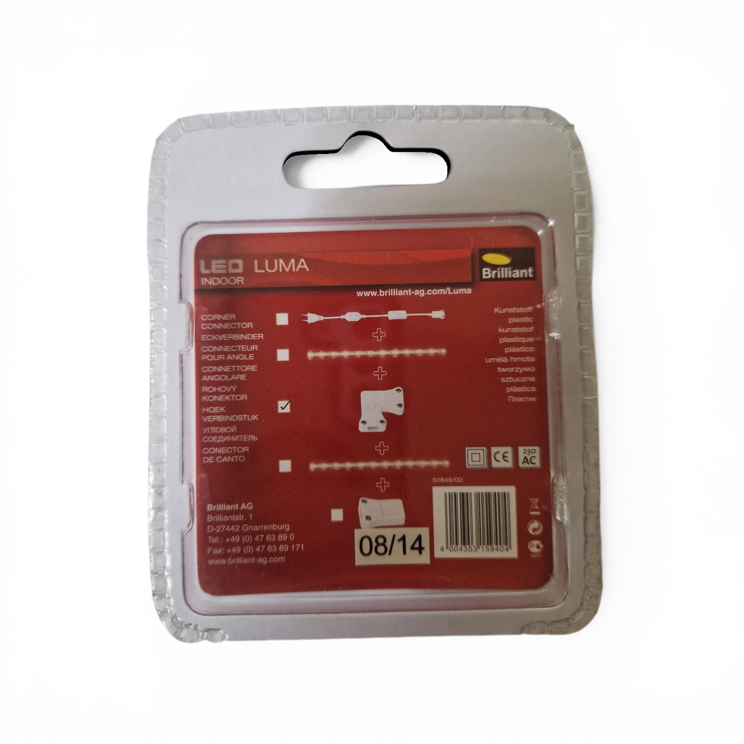 Eckverbinder für LED Streifen mit 10mm breite Connector 45 Grad LED Stripes 230V mit 2 Pinnen plus minus Pol Luma Brilliant 50846/00
