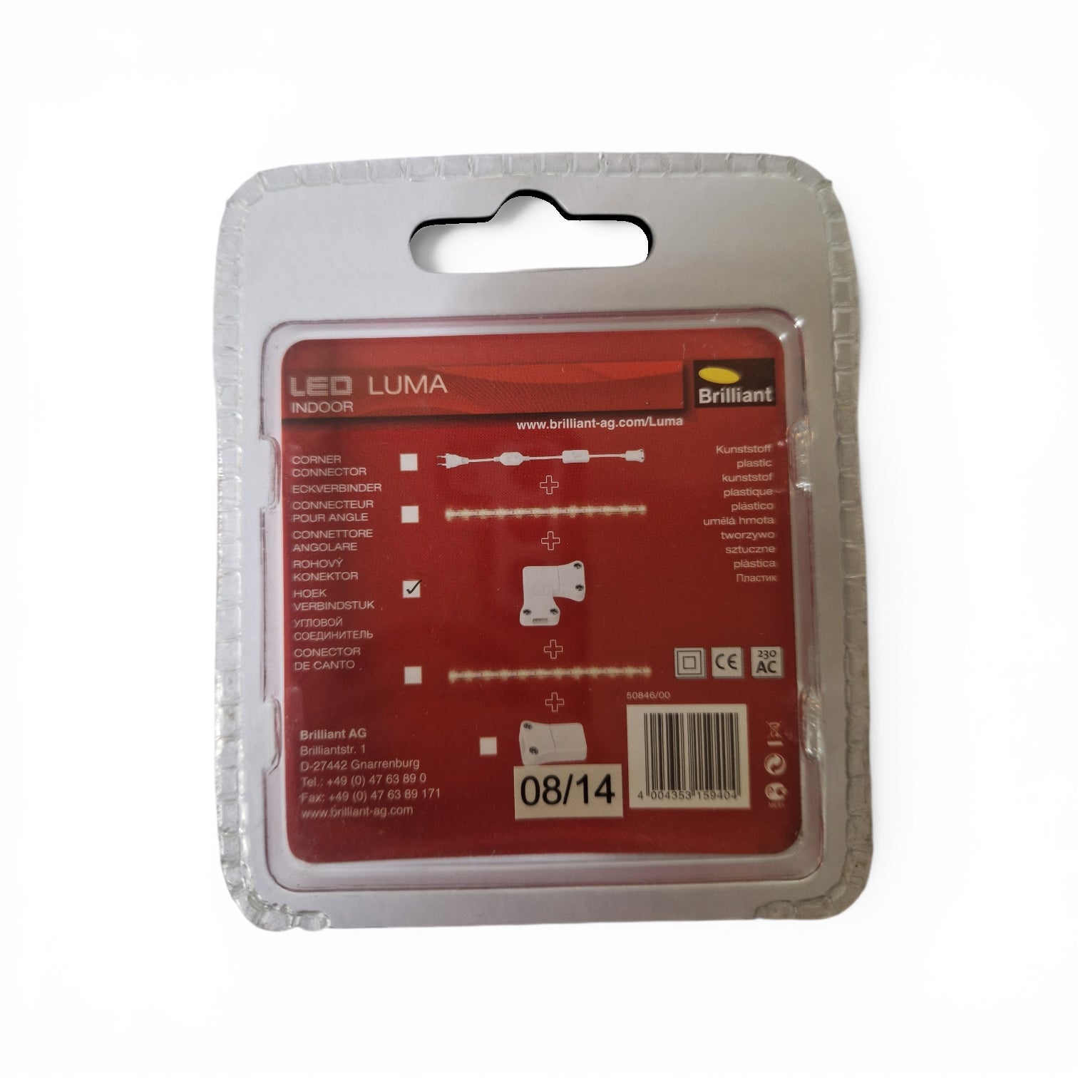 Eckverbinder für LED Streifen mit 10mm breite Connector 45 Grad LED Stripes 230V mit 2 Pinnen plus minus Pol Luma Brilliant 50846/00