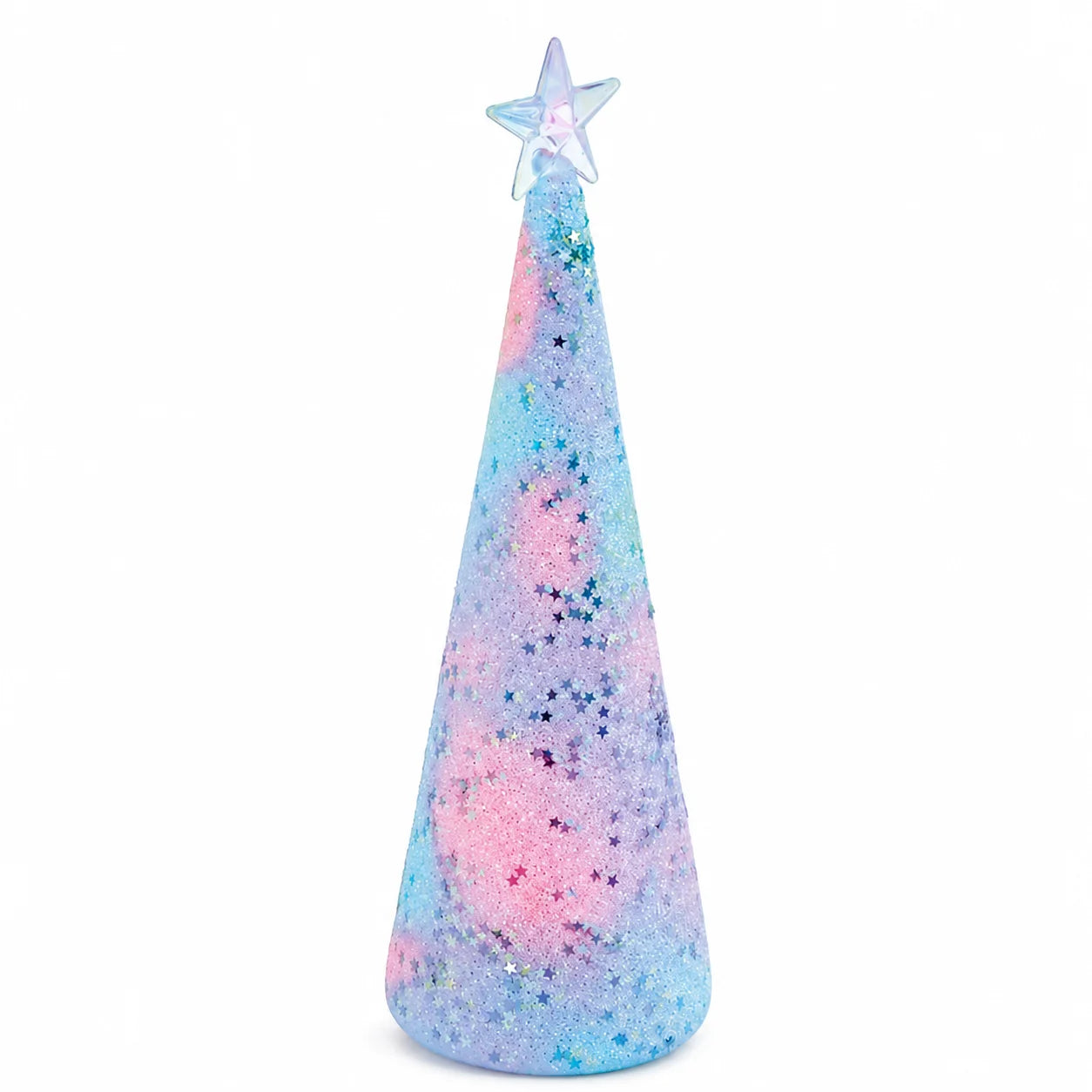 Beleuchteter EGLO LED Tannenbaum mit RGB-Licht, Sternspitze und glitzernder Oberfläche.