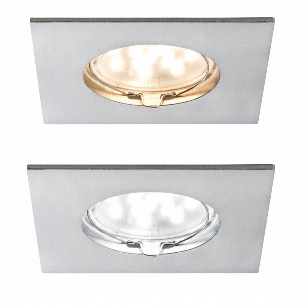 Einbauleuchte LED Coin klar eckig 6,8W Eisen 1er-Set 927.61 – Einbaustrahler IP44, dimmbar, 50mm