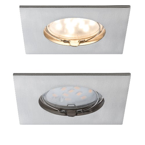 Einbauleuchte LED Coin klar eckig 6,8W Eisen 1er-Set 927.61 – Einbaustrahler IP44, dimmbar, 50mm