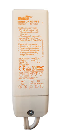 Relco Elektroniktrafo Minifox 60 PFS RN1362 – 12 V AC Ausgang – 10-60 W – dimmbar