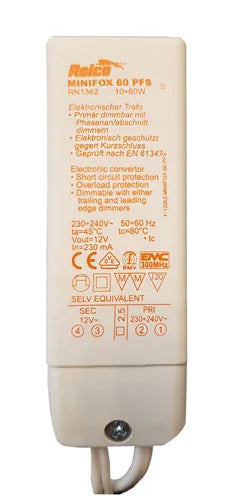 Relco Elektroniktrafo Minifox 60 PFS RN1362 – 12 V AC Ausgang – 10-60 W – dimmbar