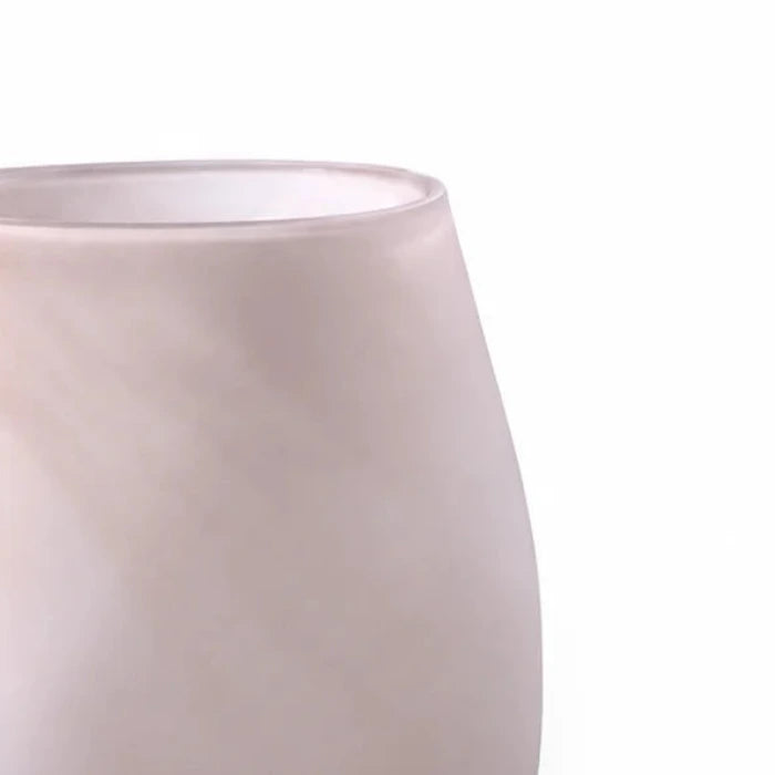 Detailaufnahme der bauchigen Elsa Glasvase in Pastell Rosa mit gefrosteter Glasoberfläche