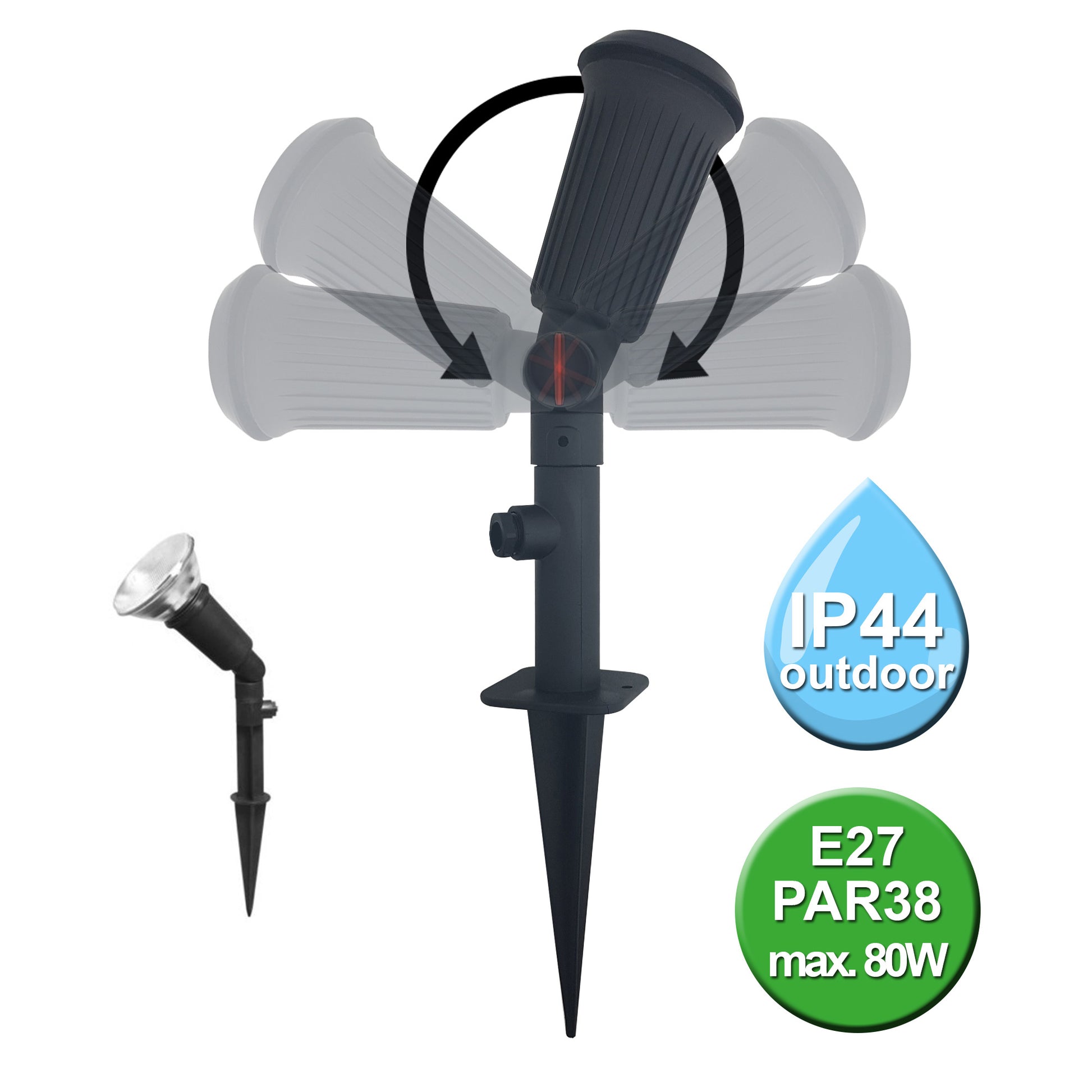 Erdspießstrahler Gartenstrahler IP44 PAR 38 E27