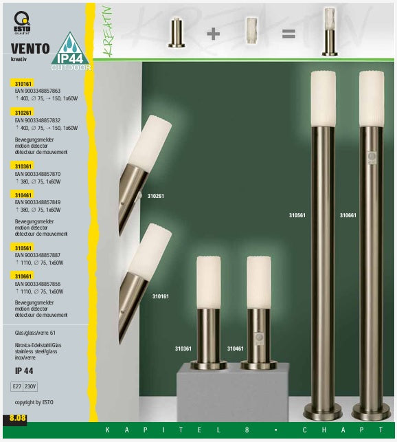 esto aussenleuchten serie vento mit lampenschirm aus kunststoff zylinder form weiss