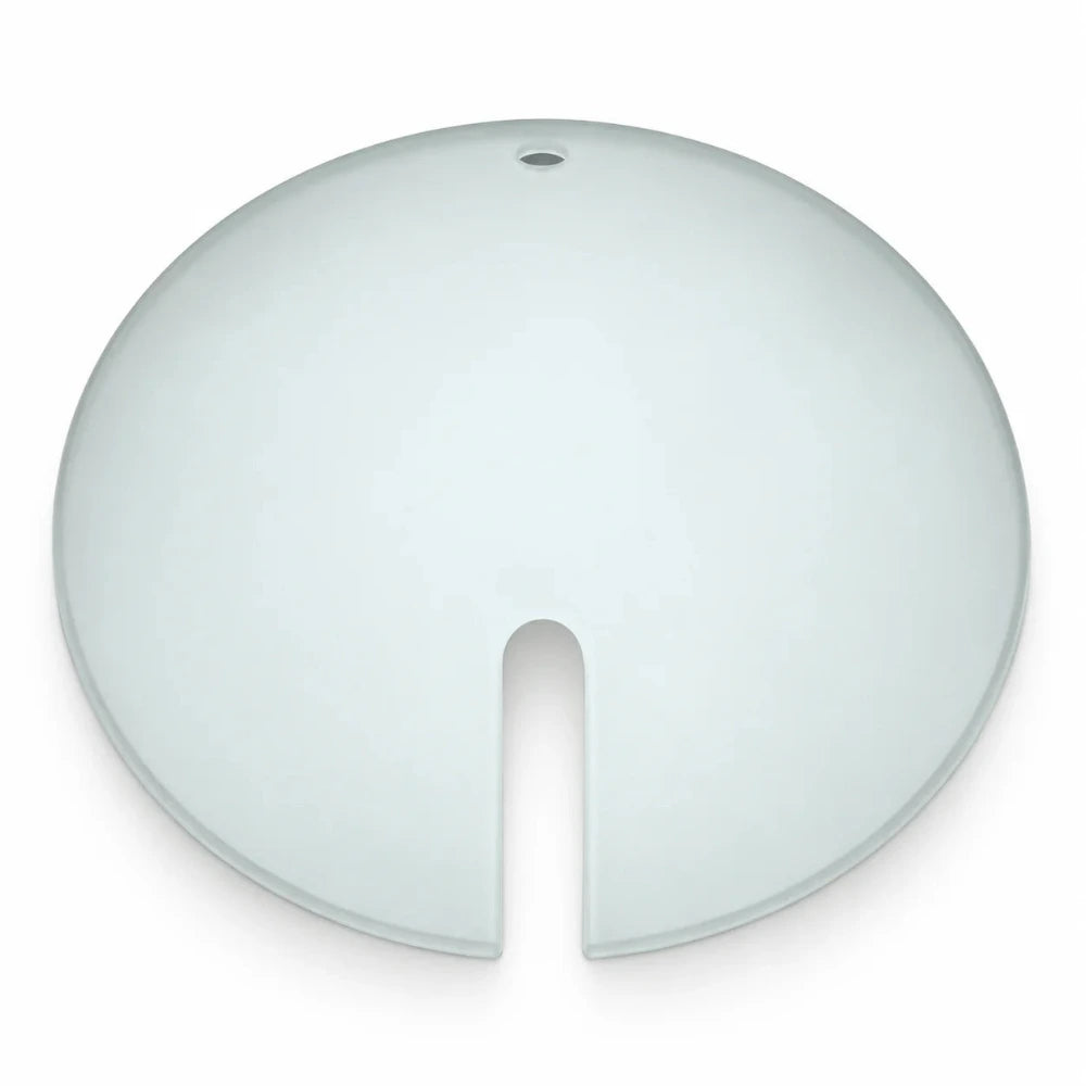 Satiniertes rundes Ersatzglas für eine Stehlampe mit 35 cm Durchmesser, seitlichem U-Ausschnitt und kleiner runder Bohrung.