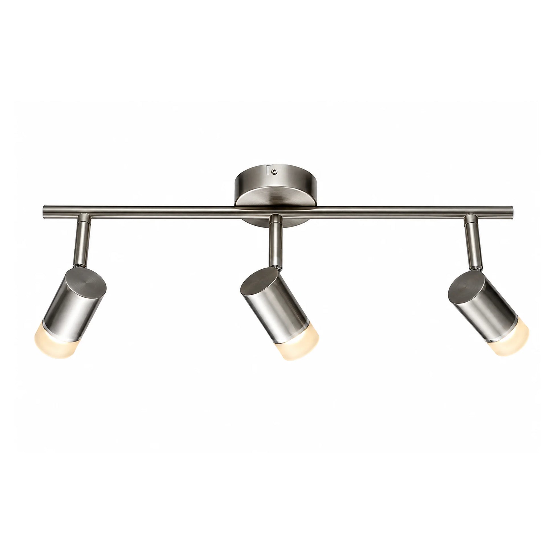ESTO Vario Home Deckenlampen-Armatur 3-flammig in Silber mit drei montierten leuchtenden Leuchtenköpfen als Anwendungsbeispiel