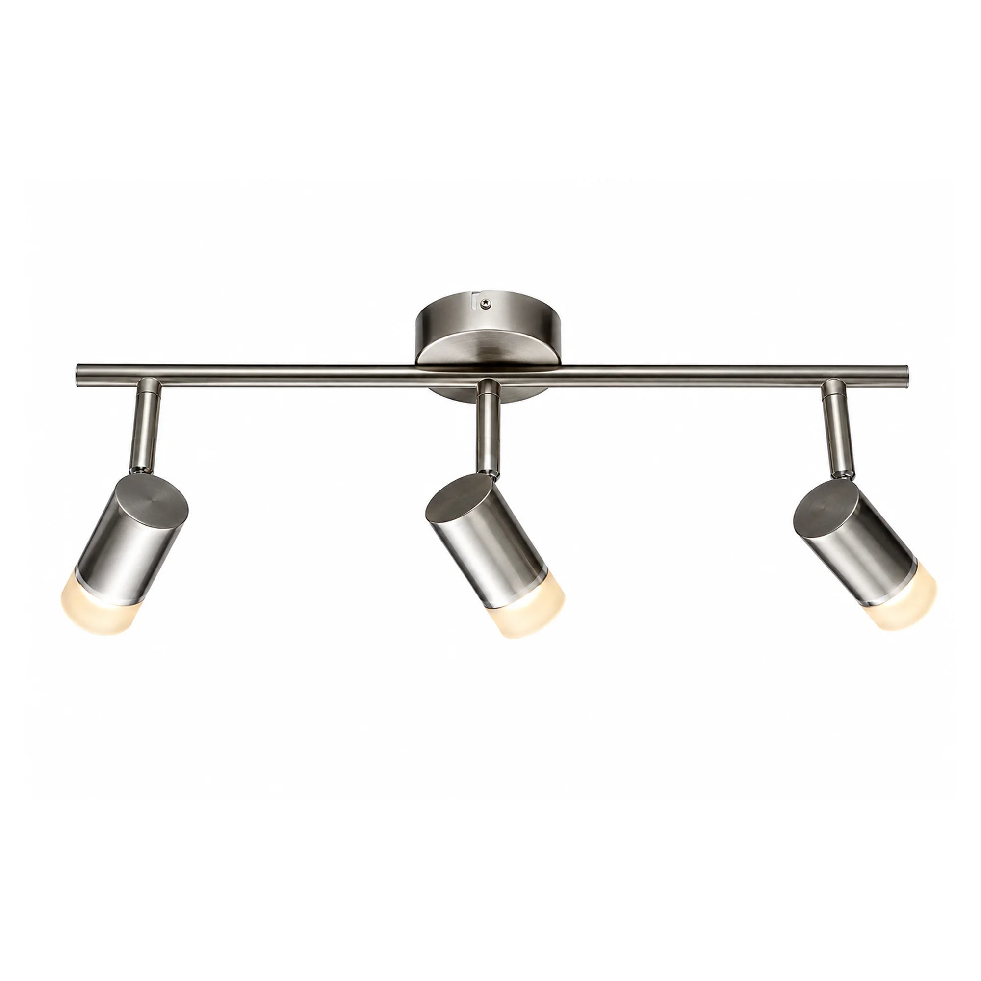 ESTO Vario Home Deckenlampen-Armatur 3-flammig in Silber mit drei montierten leuchtenden Leuchtenköpfen als Anwendungsbeispiel